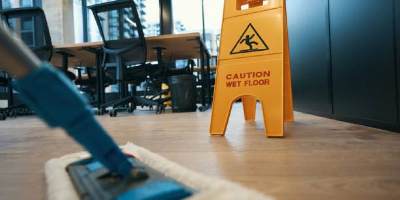 commercial cleaninig Necessary gadgets for cleaning the premises - a special mop and a folding small stepladder